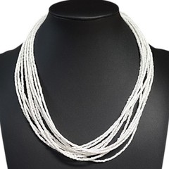 VTG 11 Strand White Faux Puka Shell Coastal Surfer Hawaiian Necklace 21.5″