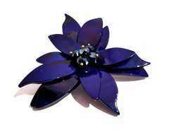 Vintage Flower Brooch Blue Large Plastic And Faceted Glass Beads Centre Handmade
