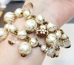 Vintage Hobe Wrap Bracelet & Earrings Crystal Beads Rhinestones White Beads