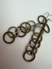 Vintage Earrings Modernist Hoop Mixed Metal Dangle Studio Art Pierced
