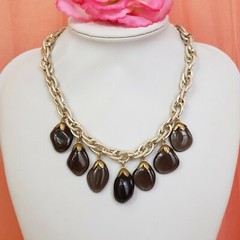 Vintage Silver Tone Smoky Quartz Charm Statement Choker Necklace Chic Collar