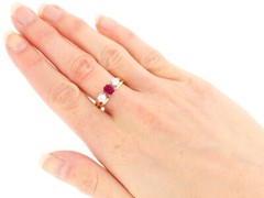 Antique and Vintage 1.29Ct Ruby and 0.60Ct Diamond 18k Yellow Gold Trilogy Ring