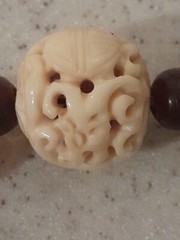 Vintage Teresa Goodall necklace signed ~multiple beads one carved bead Artisan