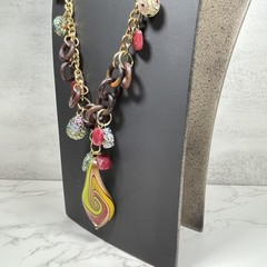 VTG Signed Erickson Beamon Runway Statement Necklace Flower Swirl Glass Pendant