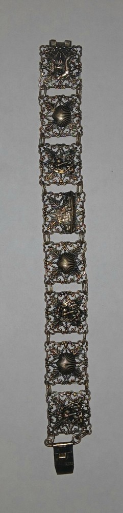 Siam (now Thailand) Sterling Silver Antique Bracelet -mythical/shell panels