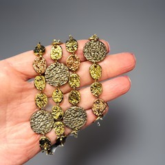 VINTAGE 24” ANNE DICK NECKLACE ~ BRUTALIST MODERN TRICOLOR DISC ~ STUNNING