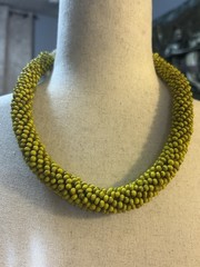 monies gerda lynggaard ?? Unsigned Hand Strung Glass Necklace Rope& Twine Vtg
