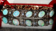 14k y/gold bracelet 5.50ct natural opal diamond 7.0″ bangle antique 25.90g N3216