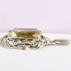 Vintage 1940s Emerald Cut Natural Citrine 835 Silver Signed Pendant
