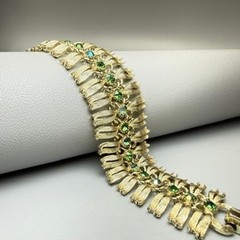 Vintage Lisner Gold Tone Green AB Rhinestone Bracelet 7.5″
