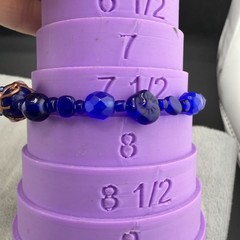 Vintage Wedding Cake Bead Bracelet Blue Glass Beaded 8”