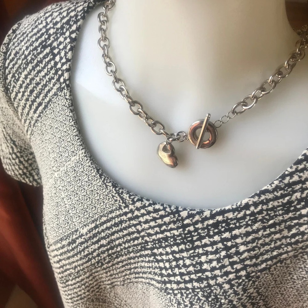 Antique 0.925 Sterling Silver Chain Heart Toggle Closure 73.1 grams 20 Inches
