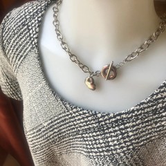 Antique 0.925 Sterling Silver Chain Heart Toggle Closure 73.1 grams 20 Inches
