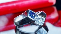 14k white gold sz 2.5 ring 0.32ct natural diamond treated sapphire vintage 4.55g