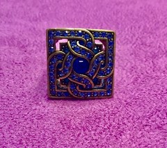 Vintage Gold Tone LAVINTAGE CHINA Blue Teal Rhinestones Square Ring