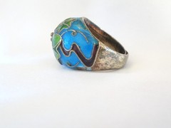 Antique Sterling Silver 925 Enamel Ivy Import Dome Ring Size 7