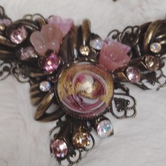 Vintage Steampunk Garden Party Glass Crystal Bronze Necklace Earrings