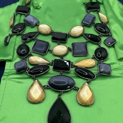 Vintage Liz Claiborne Necklace. Black, Gray And Gold Facet. Statement JCPENNY