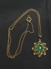 Vintage 1980s Brass Filigree Necklace Rich Gems Las Vegas Unsigned