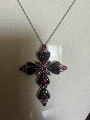 DESIGNER DK STERLING SILVER 925 SIGNED MULTI GEMSTONE LARGE CROSS PENDANT JTV