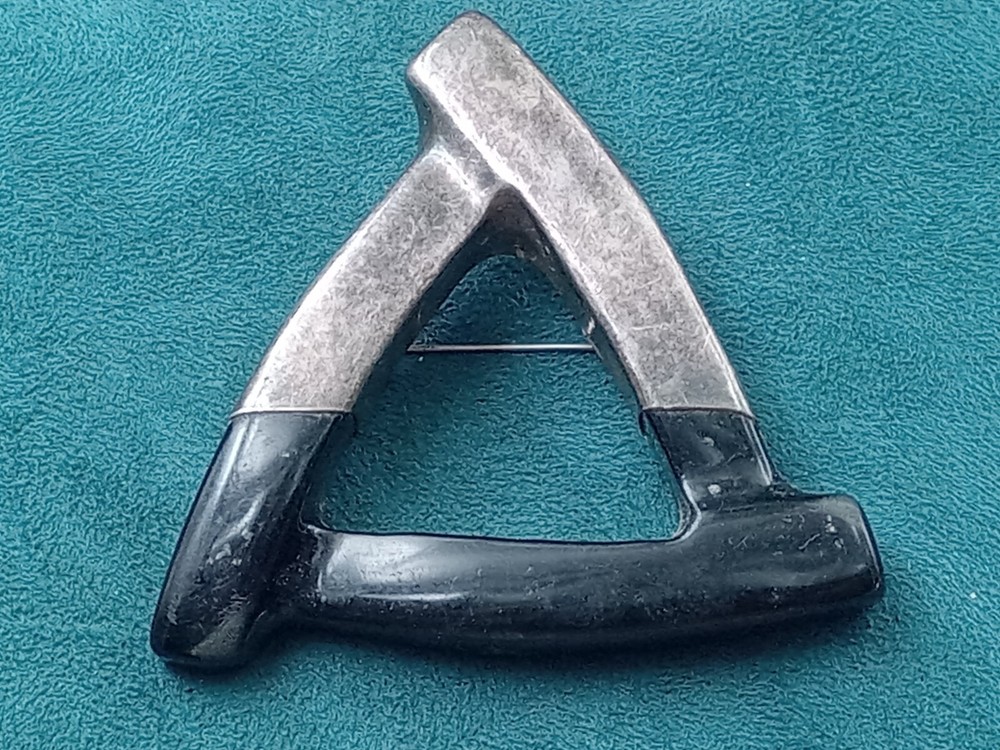 Made in Israel, Israeli Sterling Silver & Black Man Made Material Modernist Pin