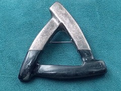 Made in Israel, Israeli Sterling Silver & Black Man Made Material Modernist Pin