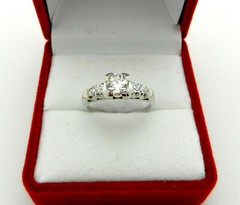 Vintage ART Deco 14k White Gold Solitaire 0.50 ct Natural Diamond Ring w/Accent