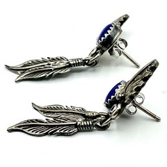 Vtg NAVAJO JERRY COWBOY Sterling Silver Lapis Lazuli Feather Dangle Earrings 4g