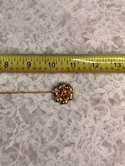 Vintage Linc 12k Gold Filled Double Flower W/ Orange Amber Stone Brooch Pin