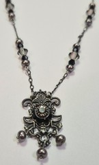 Vintage LIZ PALACIOS Necklace Dainty Crystal Pearl Black & Grey Delicate Signed