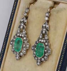 Art Deco Green Emerald & Lab Created Diamond Engagement 925 Silver Gift Earrings