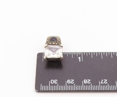 925 Sterling Silver Vintage Cubic Zirconia Onyx & Marcasite Pendant PT19201
