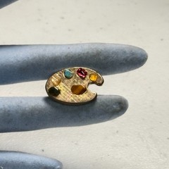 Vintage Brooch Mini Artist Palette Pin Multicolor Cabochons Gold Tone MCM