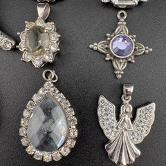 Lot of 8 Silver-Tone Rhinestone Jewelry Pendants – Vintage Designer Quality