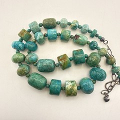 Jay King Necklace Turquoise Blue Carved Graduated Chunky Sterling Silver 925
