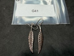 1.58g Vintage Sterling Silver 925 Long Feather Dangle Drop Earrings Boho M