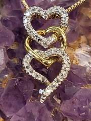 Vermeil 925 Sterling Silver Diamond Triple Heart Pendant 18″ Gold Necklace 3.8g