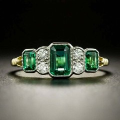 Art Deco Ring 2.90 Ct Emerald And Lab-Created Diamond 925 Sterling Silver Ring