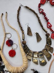 35x Vtg-Now Chunky Mixed Jewelry Lot – Wood Bone Stones Tribal Necklace Earrings