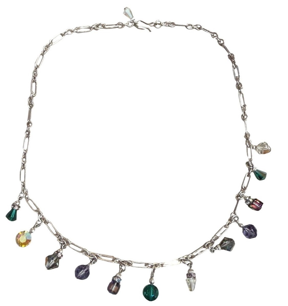 Vintage Necklace Dangle Multicolor Beaded Y2K Whimsigoth Silver Tone 18 inches
