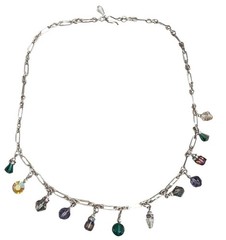 Vintage Necklace Dangle Multicolor Beaded Y2K Whimsigoth Silver Tone 18 inches