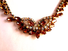 Stunning Vintage Topaz/Amber & Clear AB Rhinestone necklace – Choker Prong Set
