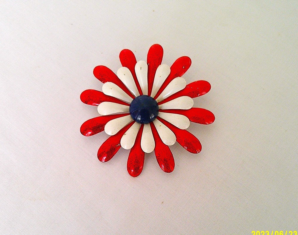 Vintage 1959 Red White and Blue Enameled Brooch/Pin
