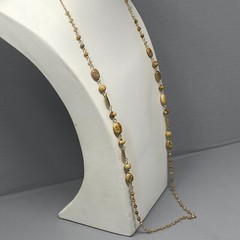 Stone Bead Necklace Brown Marble Gemstone StationChakra Long Gold Tone Chain 44″