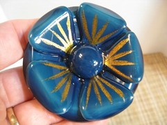 Vintage Jewelry – Brooch Pin, Clip Earrings – Blue w/ Gold – Estate