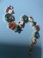 Vintage Christmas Charm Bracelet Santa Tree Snowman Stocking Enamel 8”