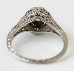 Art Deco Style Lab Created Diamond & Sapphire Engagement 14K White Gold FN Ring