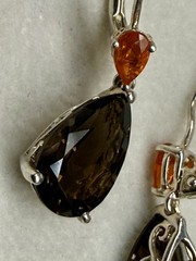 Sterling Silver 925 Fire Opal & Smoky Quartz Pear Cut Dangle Leverback Earrings