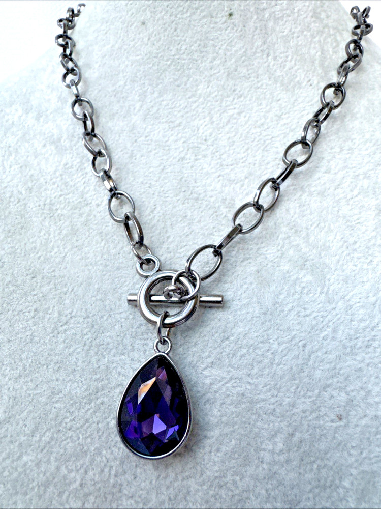 y2k Purple Gunmetal Modernist Necklace Jewelry VTG Goth Silver boho career witch