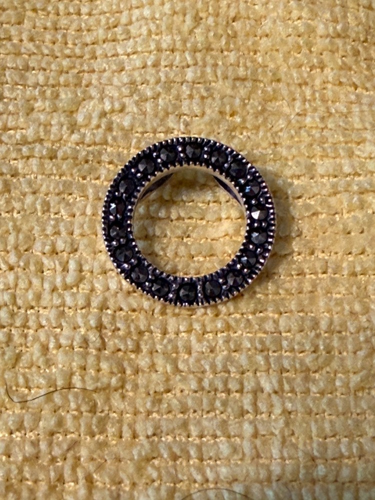 Vintage 925 Sterling Silver Marcasite Open Circle Slide Pendant Hidden Bail